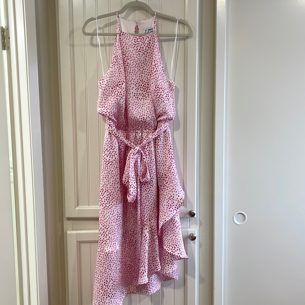 Express Pink Polka Dot Midi Dress